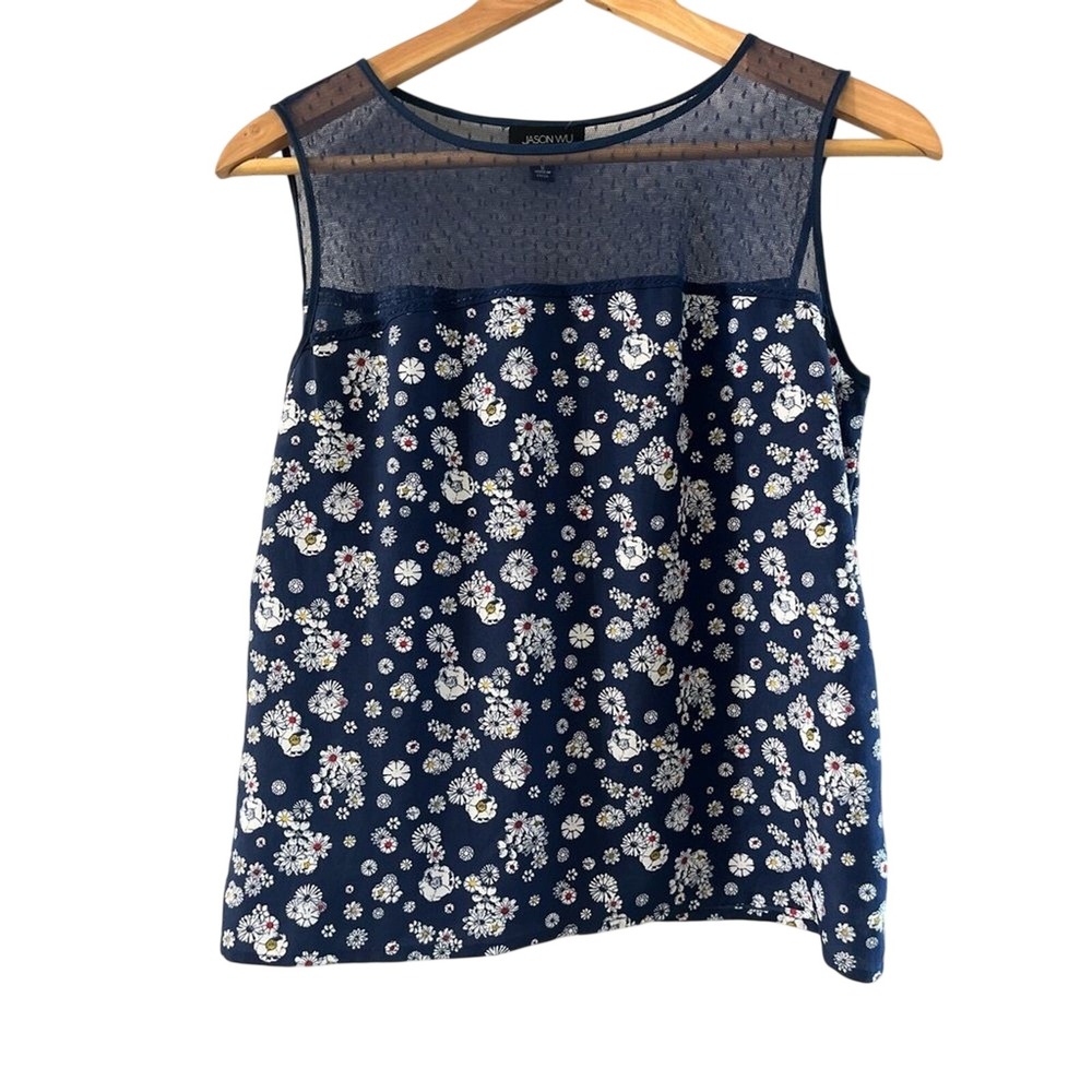 Jason Wu for Target Women's SZ Small Tank Top (Sheer / Floral Navy Blue Flowers)